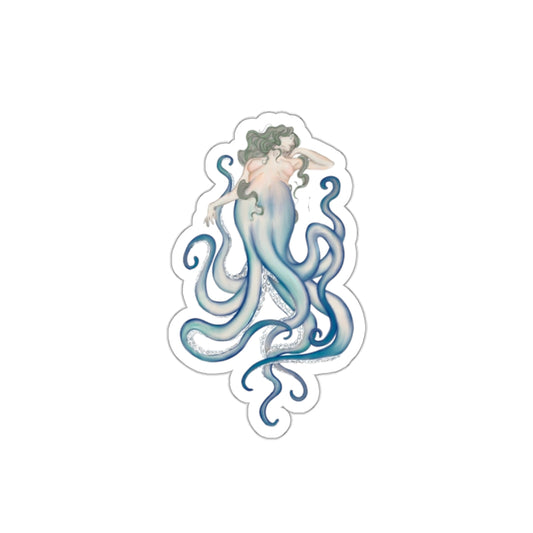 Octo woman Die-Cut Sticker — Mythical Oceanic Mermaid with Tentacles (Watercolor Style)
