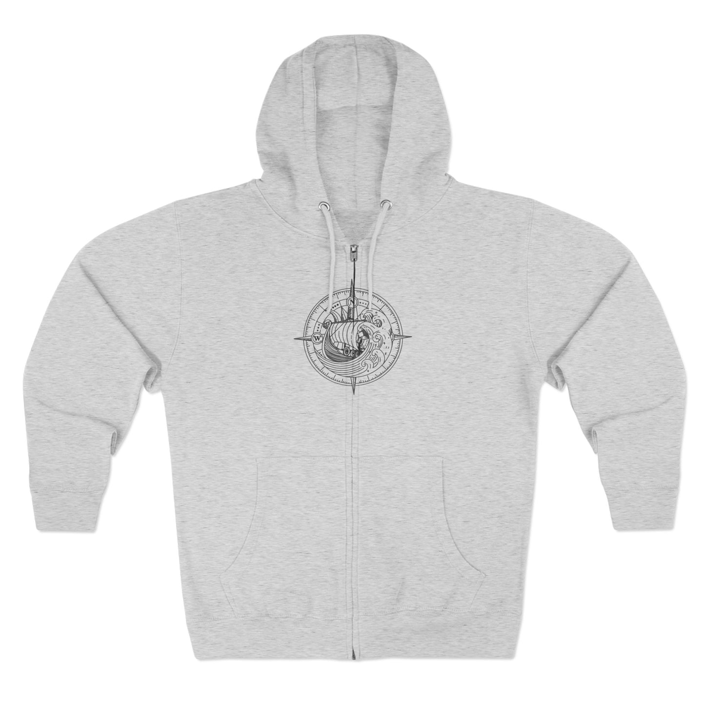 Nautical Compass Zip Hoodie — Viking Longship Compass Graphic